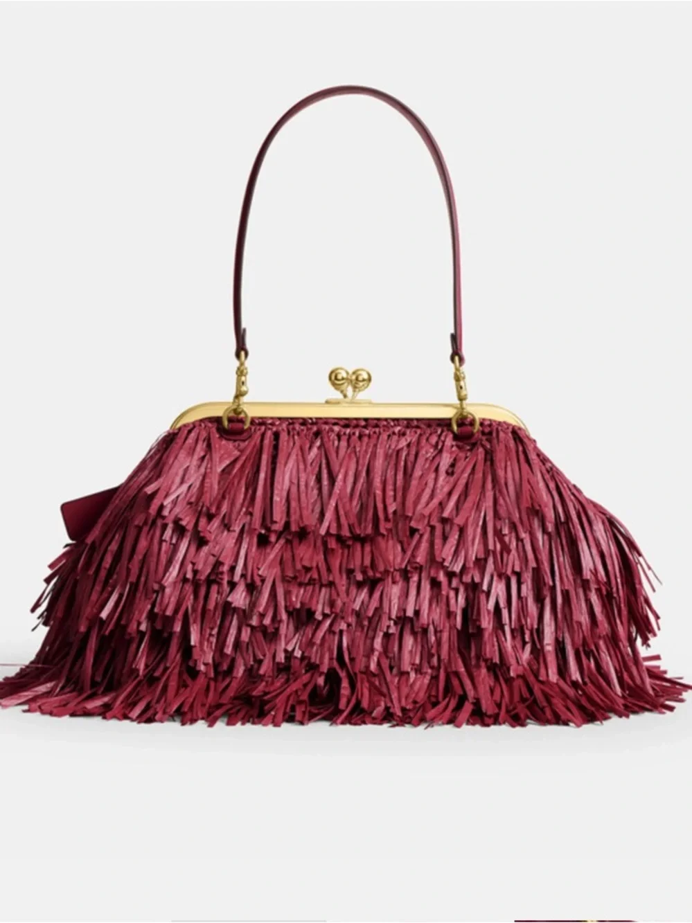 Coach Kisslock Frame Bag 27 Straw Fringe Clutch Fuchsia New